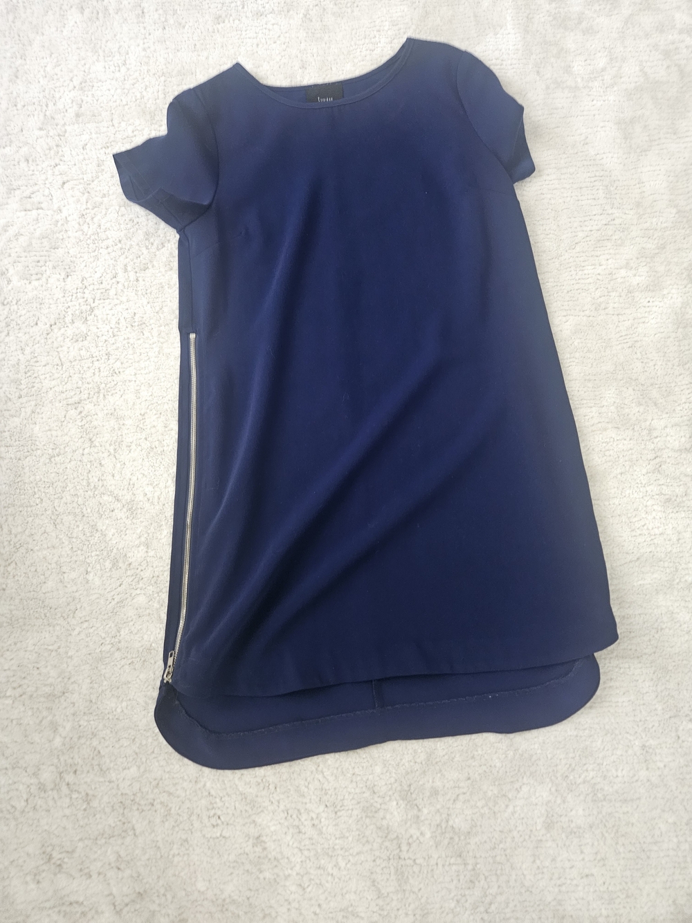 Women’s Navy Short-Sleeve Shift Dress with Side Zippers